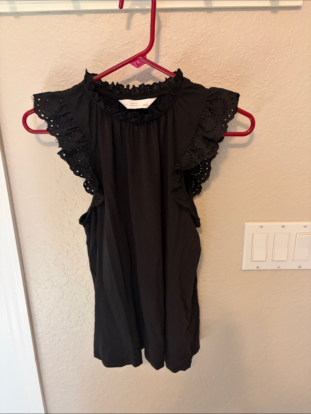 LC Lauren Conrad Black Eyelet Ruffle Sleeveless Camisole